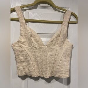 Zara Size M Cream Cotton Boucle Boned Corset Crop Top Stretch Lined Textured